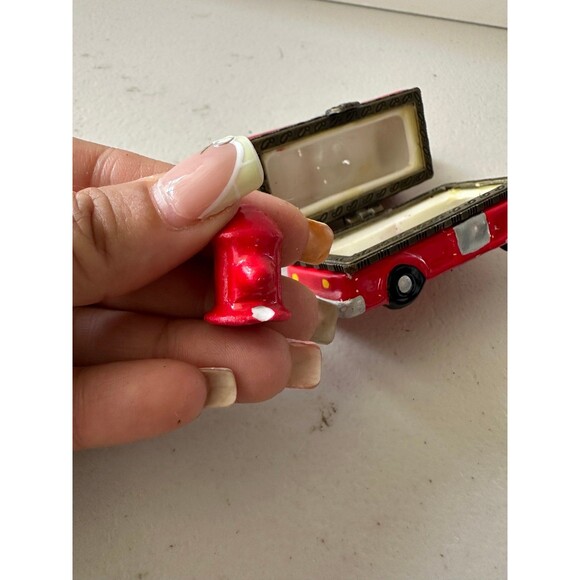 Fire Truck Hydrant Hand Painted Enamel Collector's Magnetic Hinged Trinket Box - Picture 5 of 7